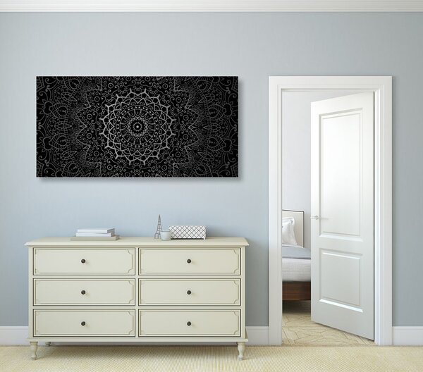 Quadro su tela – Mandala vintage in stile indiano in bianco e nero