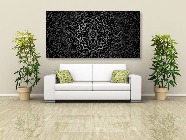 Quadro su tela – Mandala vintage in stile indiano in bianco e nero