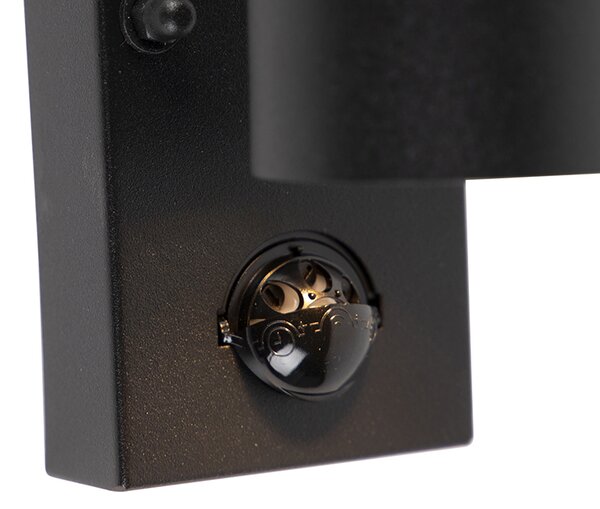 Lampada da parete per esterni nera a 2 luci con sensore di movimento IP44 - Duo