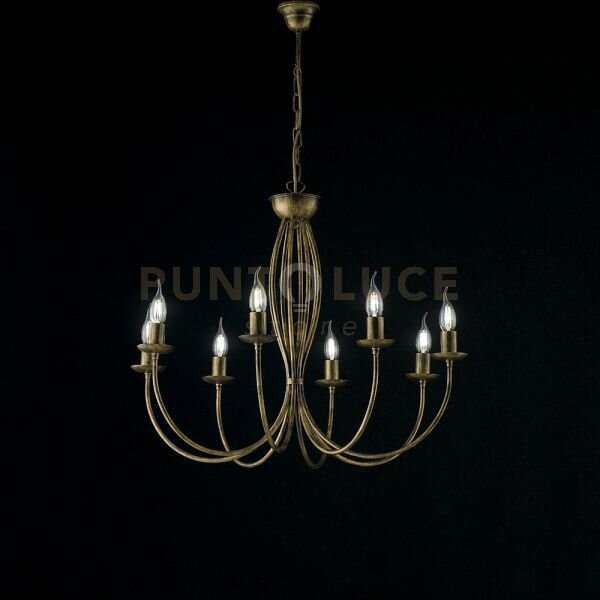 Lampadario in ferro laccato marrone con decorazione oro antico 8 luci