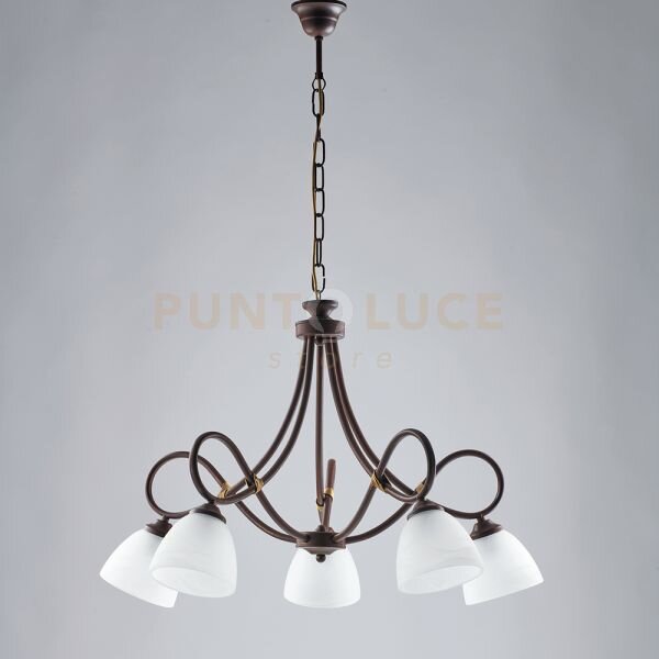 Lampadario in ferro laccato nero con decorazione effetto ruggine e 