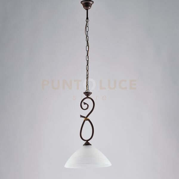 Lampadario in ferro laccato nero con decorazione effetto ruggine e 