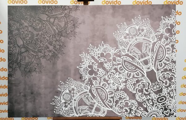 Stampa su tela – Elementi di Mandala floreale in bianco e nero