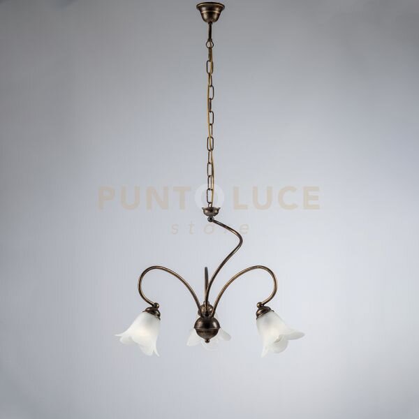 Lampadario in ferro laccato marrone con decorazione oro antico e di