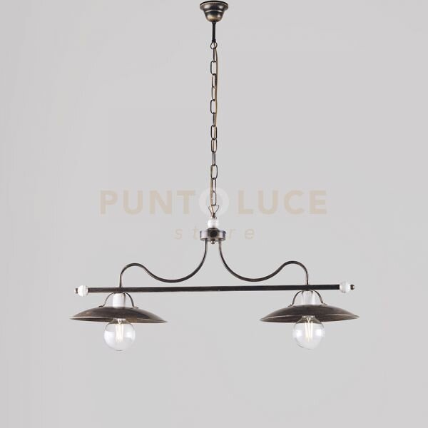 Lampadario in ferro laccato marrone con decorazione oro antico e ri