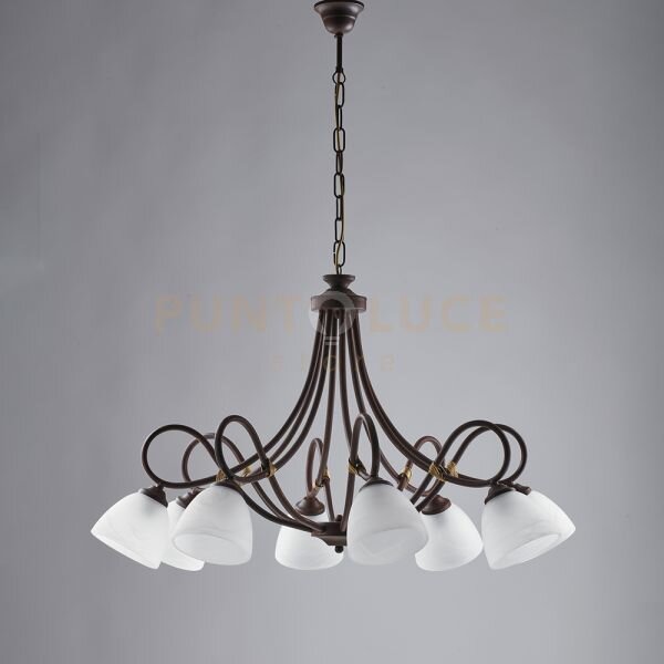 Lampadario in ferro laccato nero con decorazione effetto ruggine e 