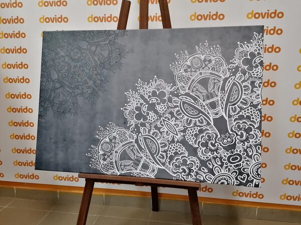 Stampa su tela – Elementi di Mandala floreale in bianco e nero