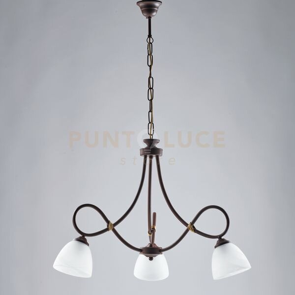 Lampadario in ferro laccato nero con decorazione effetto ruggine e 