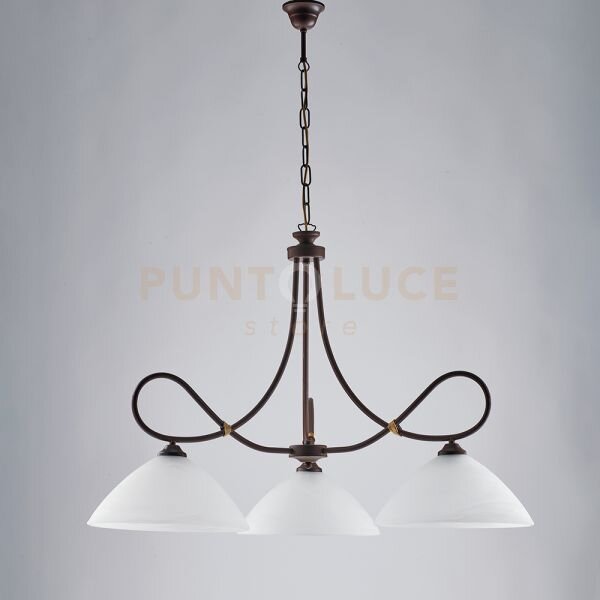 Lampadario in ferro laccato nero con decorazione effetto ruggine e 