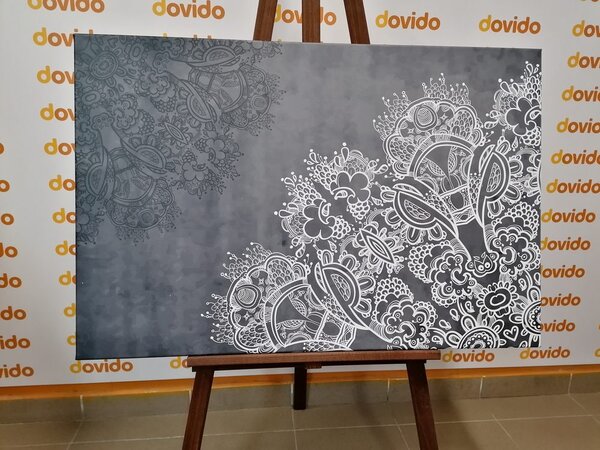 Stampa su tela – Elementi di Mandala floreale in bianco e nero