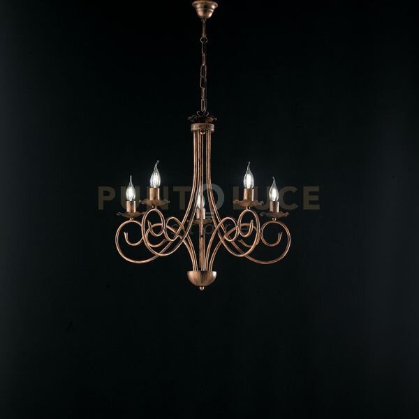 Lampadario in ferro laccato nero con decorazione rame antico 5 luci