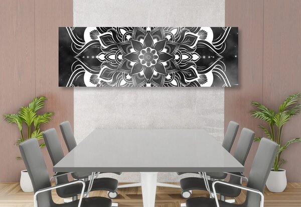Quadro su tela – Mandala moderna con motivo orientale in bianco e nero