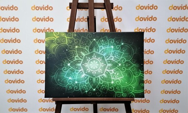 Quadro su tela – Mandala con sfondo galattico in sfumature di verde