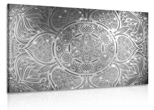 Stampa su tela – Mandala indiana con sfondo galattico in bianco e nero