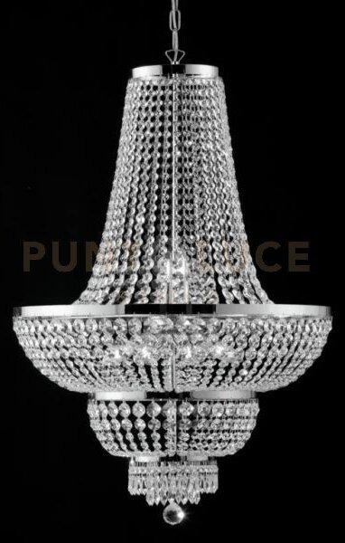 Lampadario in ferro e ottone cromato con strass 10 luci mozart