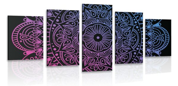 Quadri 5 pezzi – Mandala su sfondo nero