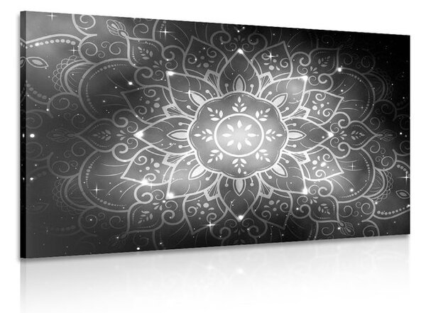 Stampa su tela – Mandala con sfondo galattico in bianco e nero