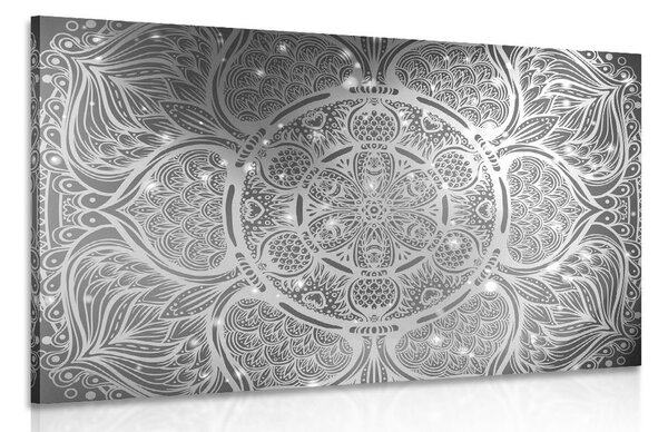 Stampa su tela – Mandala indiana con sfondo galattico in bianco e nero