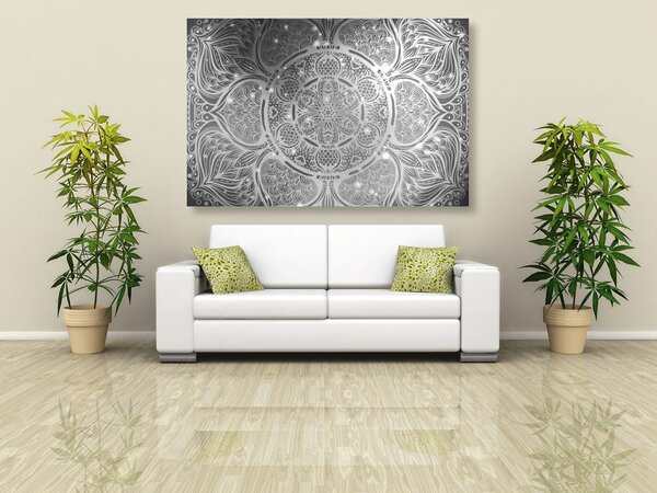 Stampa su tela – Mandala indiana con sfondo galattico in bianco e nero