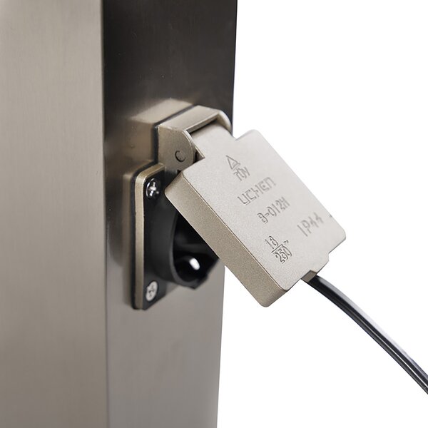 Lampada da esterno in acciaio con presa IP44 - Malios con picchetto da terra e pressacavo