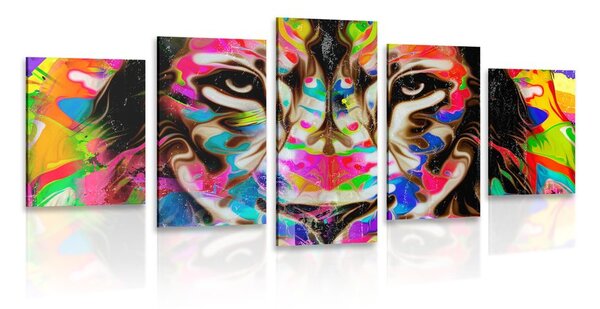 Quadri 5 pezzi – Testa di leone colorata