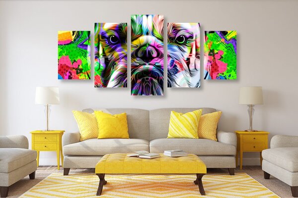 Quadri 5 pezzi – Pop-art bulldog