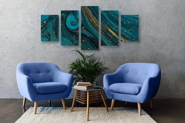 Quadri 5 pezzi – Astrazione smeraldo