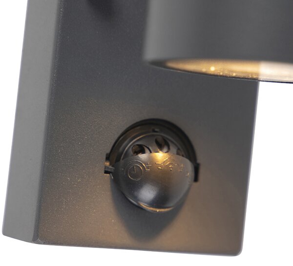 Lampada da parete per esterni antracite con sensore di movimento 2 luci IP44 - Duo