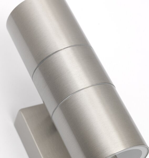 Lampada da parete per esterni in acciaio 2 luci IP44 con sensore di movimento - Duo