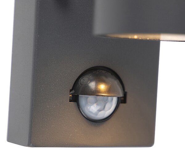 Lampada da parete per esterni antracite con sensore di movimento 2 luci IP44 - Duo