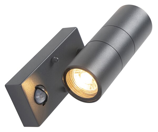 Lampada da parete per esterni antracite con sensore di movimento 2 luci IP44 - Duo