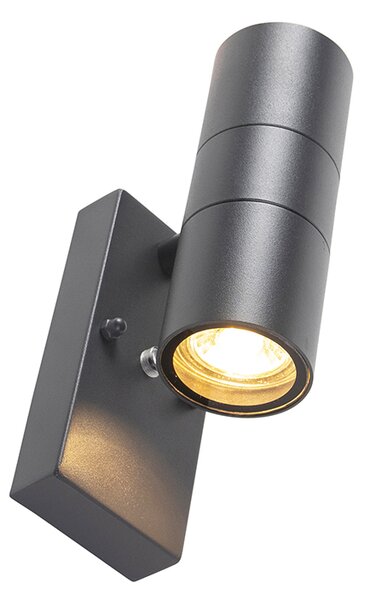 Lampada da parete per esterni grigio scuro 2 luci con sensore crepuscolare - Duo