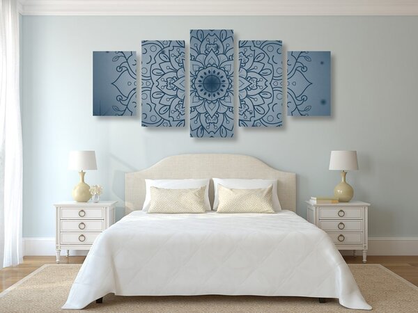 Quadri 5 pezzi – Fiore di Mandala blu scuro