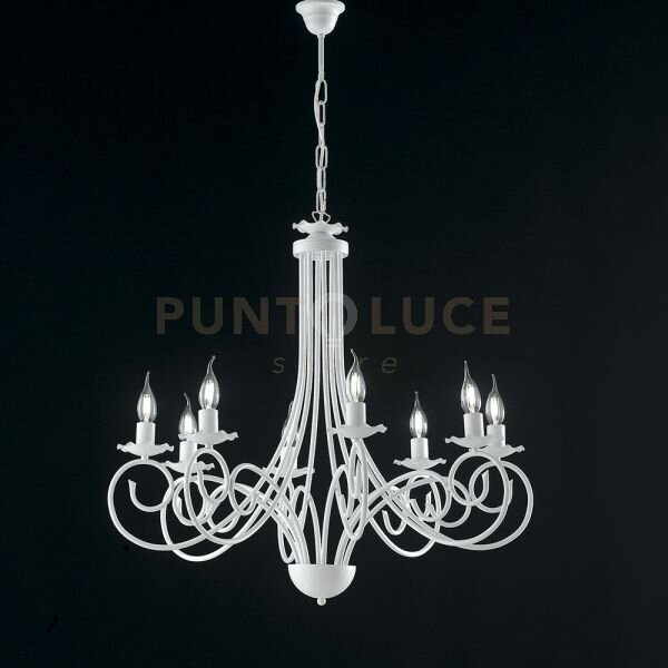 Lampadario in ferro laccato bianco con decorazione effetto shabby c