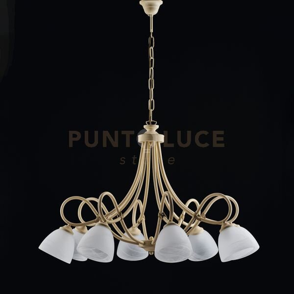 Lampadario in ferro laccato avorio con decorazione effetto decapè e