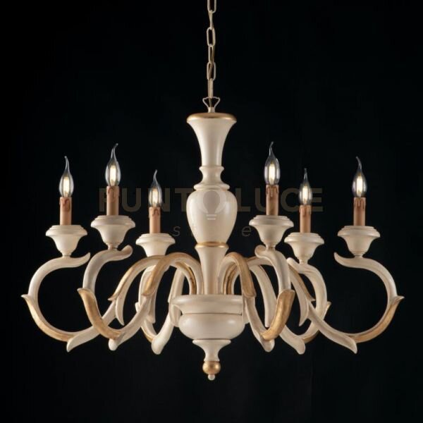 Lampadario in legno avorio e foglia oro 6 luci fiorenza