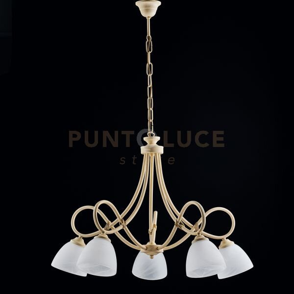Lampadario in ferro laccato avorio con decorazione effetto decapè e