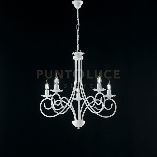 Lampadario in ferro laccato bianco con decorazione effetto shabby c