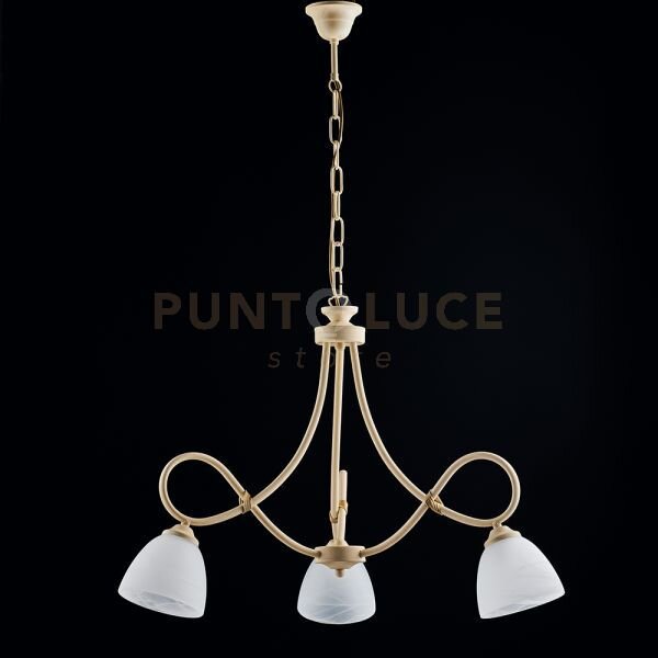 Lampadario in ferro laccato avorio con decorazione effetto decapè e