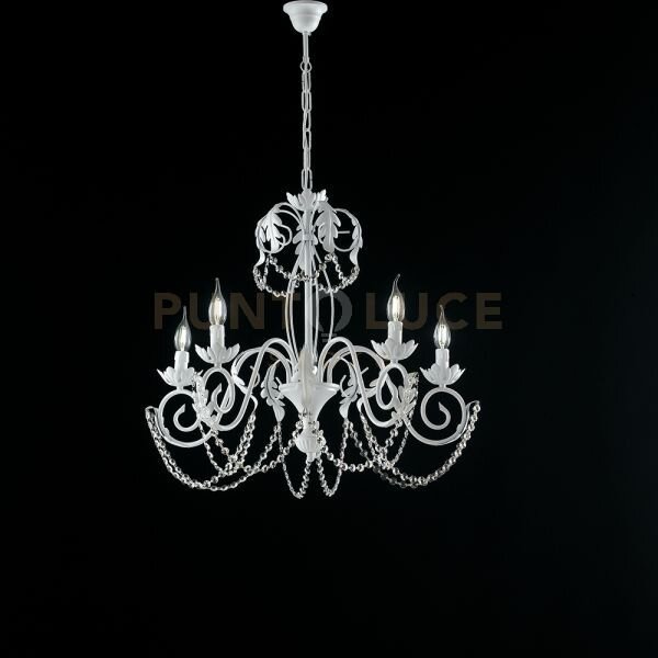 Lampadario in ferro laccato bianco con decorazione effetto shabby c