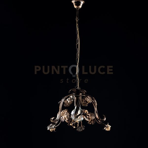 Lampadario in ferro laccato marrone con decorazione oro 1 luce mar