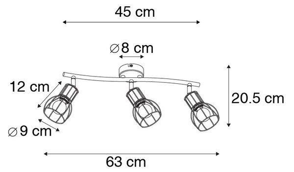 Faretto da soffitto moderno nero 63 cm 3 luci orientabili - Botu
