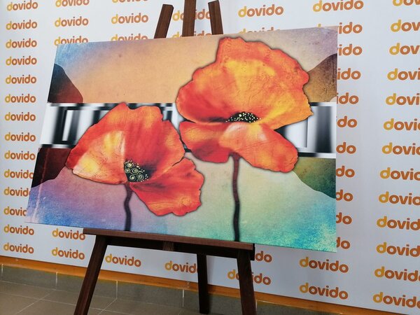 Stampa su tela – Fiori di papavero arancioni in stile orientale