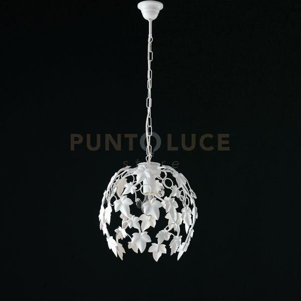 Lampadario in ferro laccato bianco con decorazione effetto shabby c