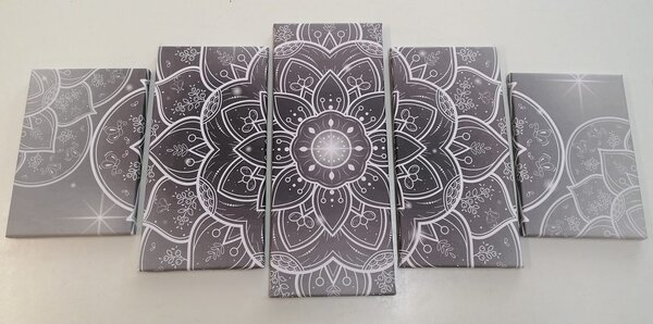 Quadri 5 pezzi – Mandala orientale in bianco e nero