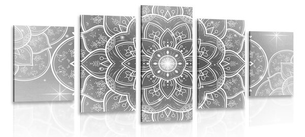 Quadri 5 pezzi – Mandala orientale in bianco e nero