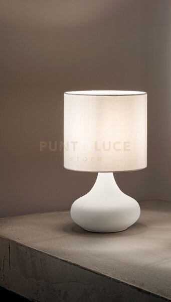 Lampada da tavolo in metallo bianco sabbiato paralume bianco paul 1