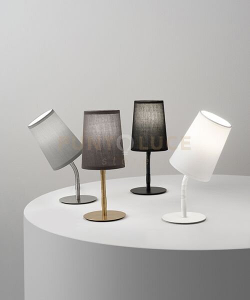 Lampada da tavolo in metallo bcromo spazzolato paralume grigio mash