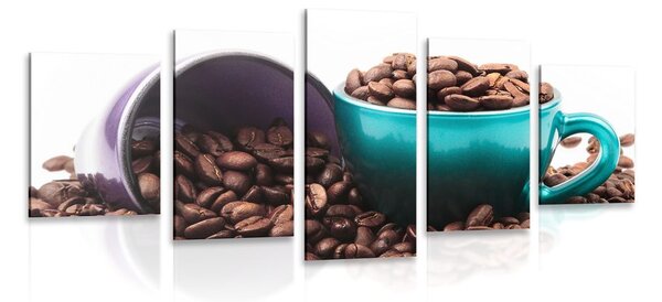 Quadri 5 pezzi – Tazze con chicchi di caffè