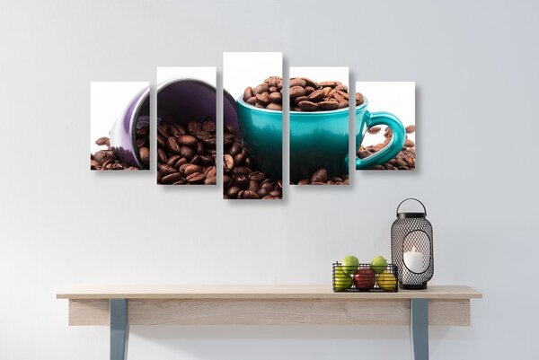Quadri 5 pezzi – Tazze con chicchi di caffè